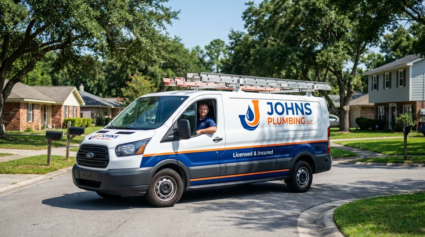 Johns Plumbing LLC service van in Oxford, AL