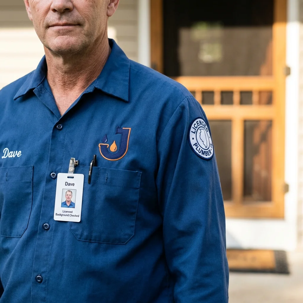Licensed plumber showing ID badge in Oxford, AL