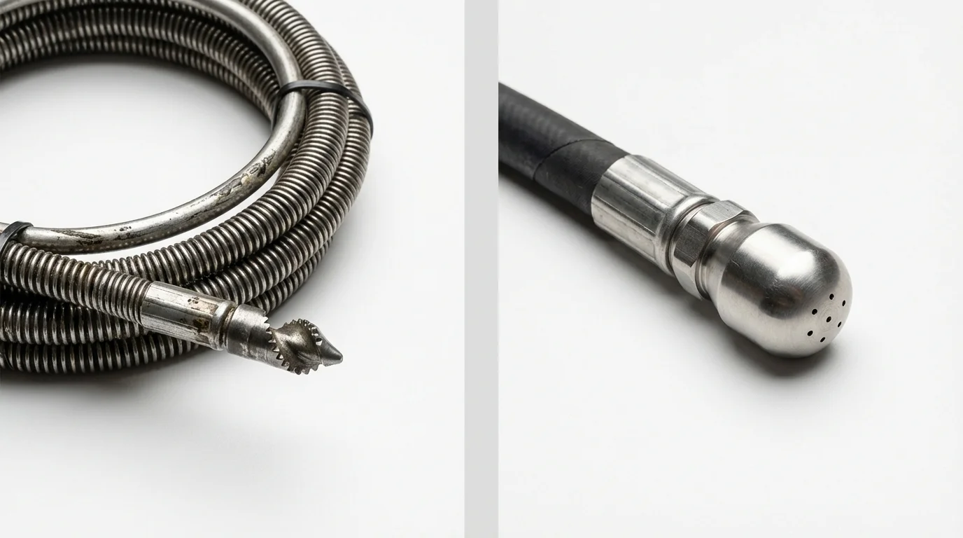 Drain snake cable and hydro jetting nozzle used for drain cleaning in Oxford, AL