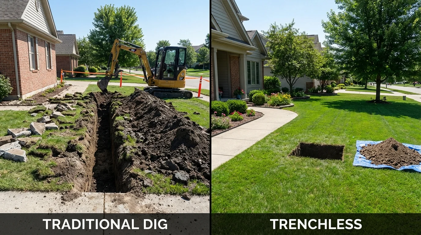 Trenchless sewer repair with minimal yard damage versus traditional excavation in Oxford, AL